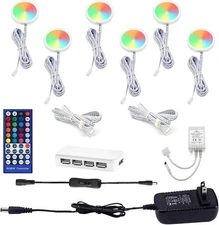 Cabinet LED Lights Kit IR Remote Puck Lights for Kitchen Counter Shelf Furniture