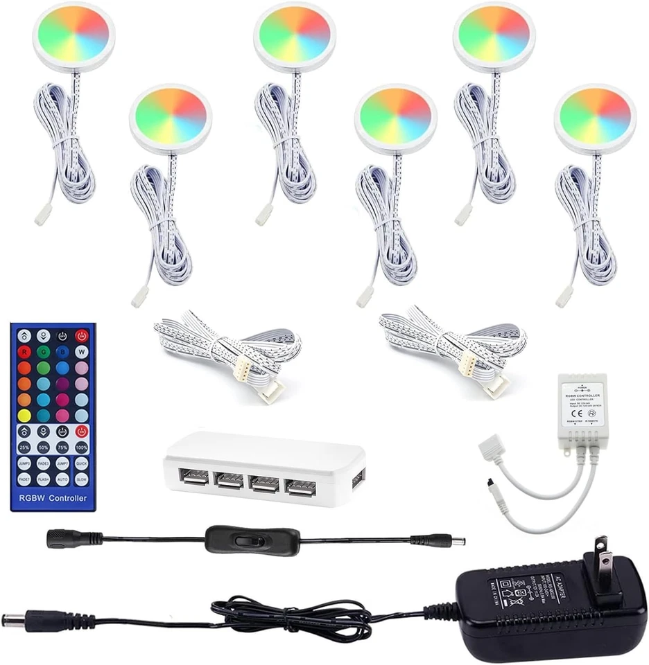 AIBOO Cabinet LED Lights Kit IR Remote Puck Lights for Kitchen Counter Shelf Furniture