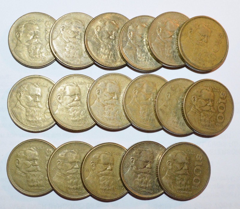 MEXICO lot 100 PESOS vintage $100 world W foreign Mexican 17 COINS