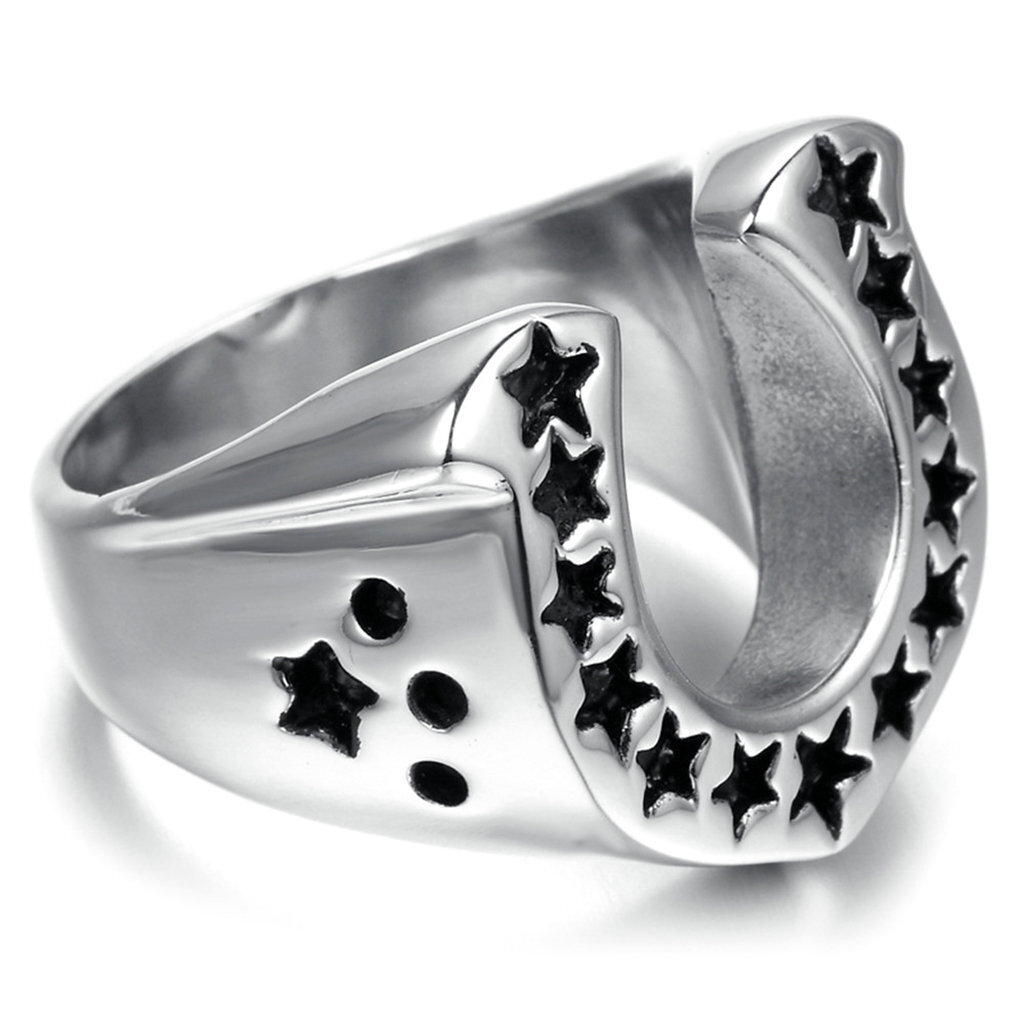 Vintage Lucky Star Horseshoe Ring Stainless Steel Men Boy's Biker