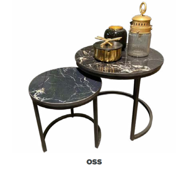 2Er Set Couchtisch Rund Marmor Stahl Satztische Beistelltische Sofatisch Schwarz-image