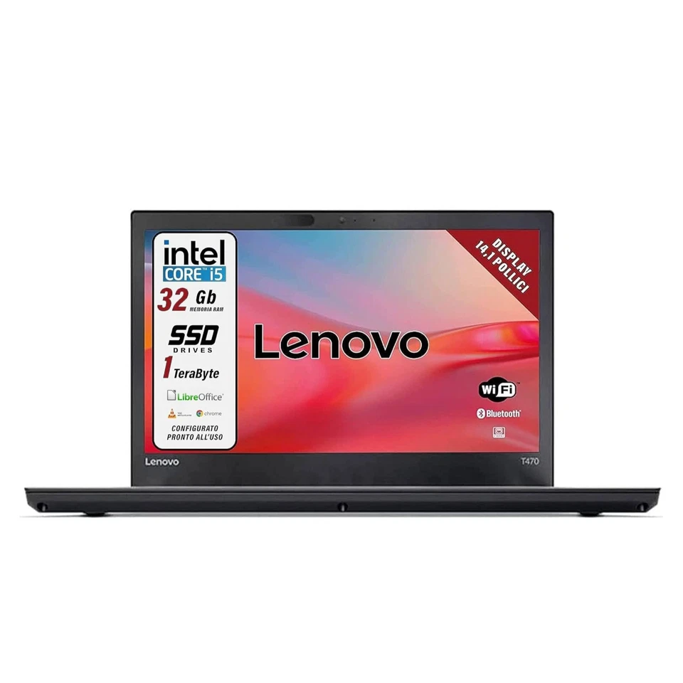 Notebook Pc Portatile Lenovo T470 14,1" i5-6200U 32Gb 1Tb W10+FP Ricondizionato