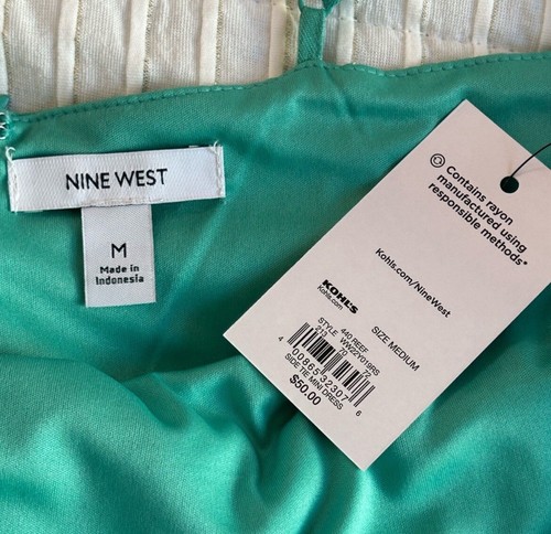 Nine West Side- Tie Bow Faux Wrap Dress With Adjustable Straps Teal In Med NWT - Picture 4 of 10