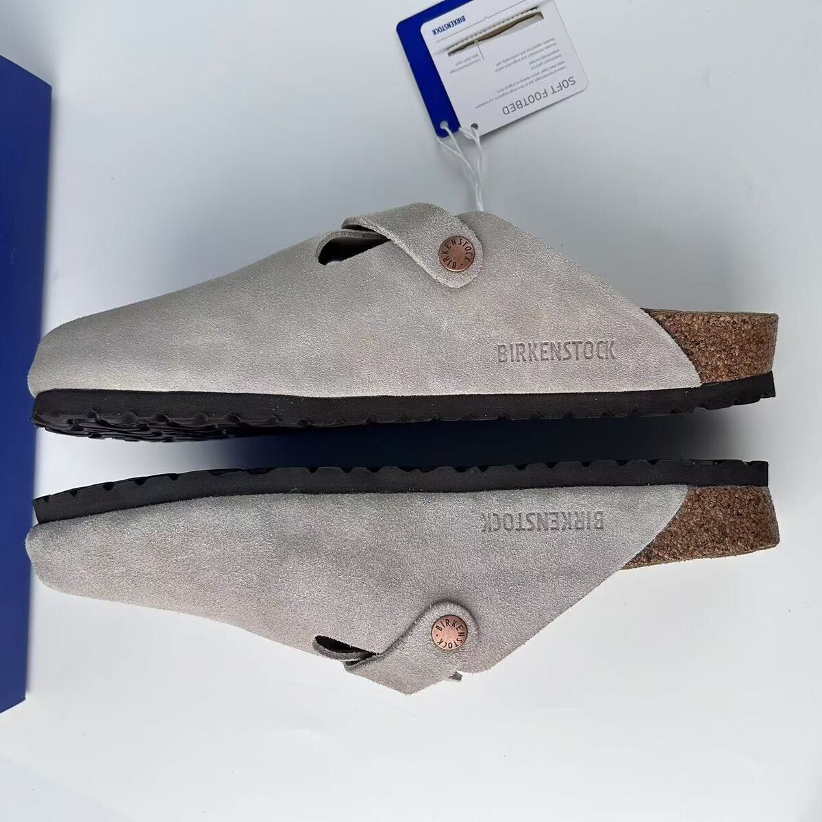 Birkenstock Boston Classic Taupe Suede Leather Unisex Shoes Birkenstock Boston Classic Taupe Suede Leather Unisex Shoes