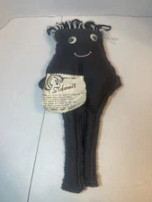 Vintage Handmade Dammit Doll 13” Dark Gray/ Black & White Hair/ Crazy Eyes