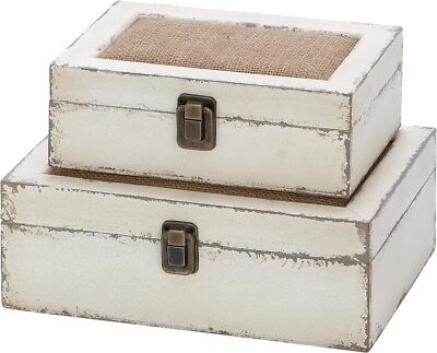 Deco 79 Farmhouse Wood Rectangle Box, Set of 2 10'', 8''W, 10 in, 8 White 