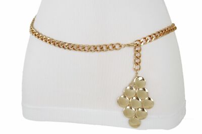 Women Attractive Style Belt Gold Metal Chain Links Narrow Waistband Grape M L XL