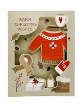 Pinecone 6 Pack Christmas Cards 3D Cutout Warm Wishes Sweater with Envelopes NEW