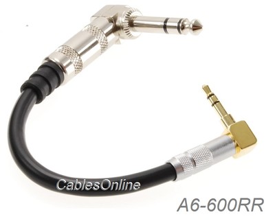 4-inch Right-Angle Premium 3.5mm Stereo Male to 1/4'' Stereo TRS Male Cable
