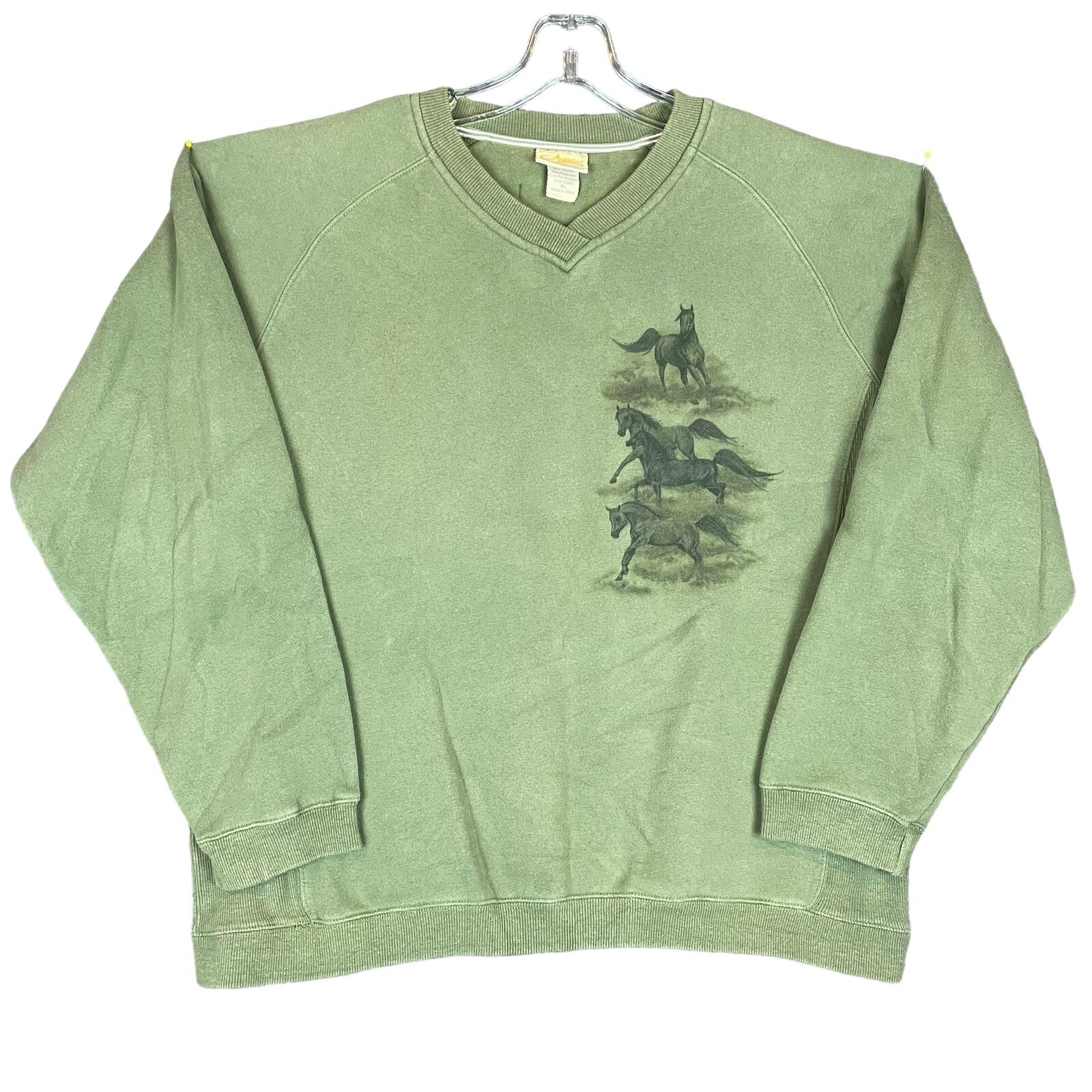 Felpa Artisans Donna XL anni '90 Cavalli Verde Pony Western Outdoor Southwest