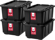 4-Pack 27 Gallon Storage Bins W/ Lids Made in USA Heavy Duty Plastic Tote
