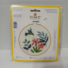 DMC Cross Stitch Kit Exotic Flowers Hummingbird 5.9" Hoop