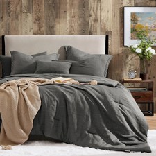 King Size Comforter Set 7 Piece Textured Grey Bedding All Season Geniospin Soft