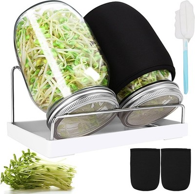 Sprouting Jar Kit, 32 OZ 2 Large Wide Mouth Mason Jars with Sprout Lids, Prem...