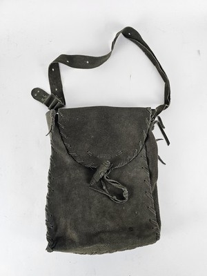 Vintage Handmade Suede Leather Satchel Purse Rustic Crossbody Shoulder Bag