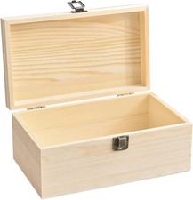 Large Unfinished Wooden Box with Hinged Lid 10.6 x 8 x 5.7, Logs 