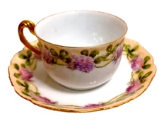 T&V France Limoges  Cup and Saucer Tressemann & Vogt Depose Clover Cottagecore
