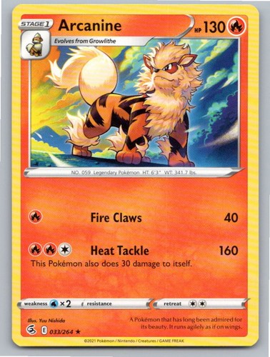 2021 POKEMON ARCANINE FUSION STRIKE 033/264 R NM A57633 FREE S&H
