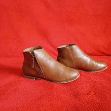 Brown Cognac Leather Ankle Boots Side Zip Booties Girls Size 3 Cat And Jack
