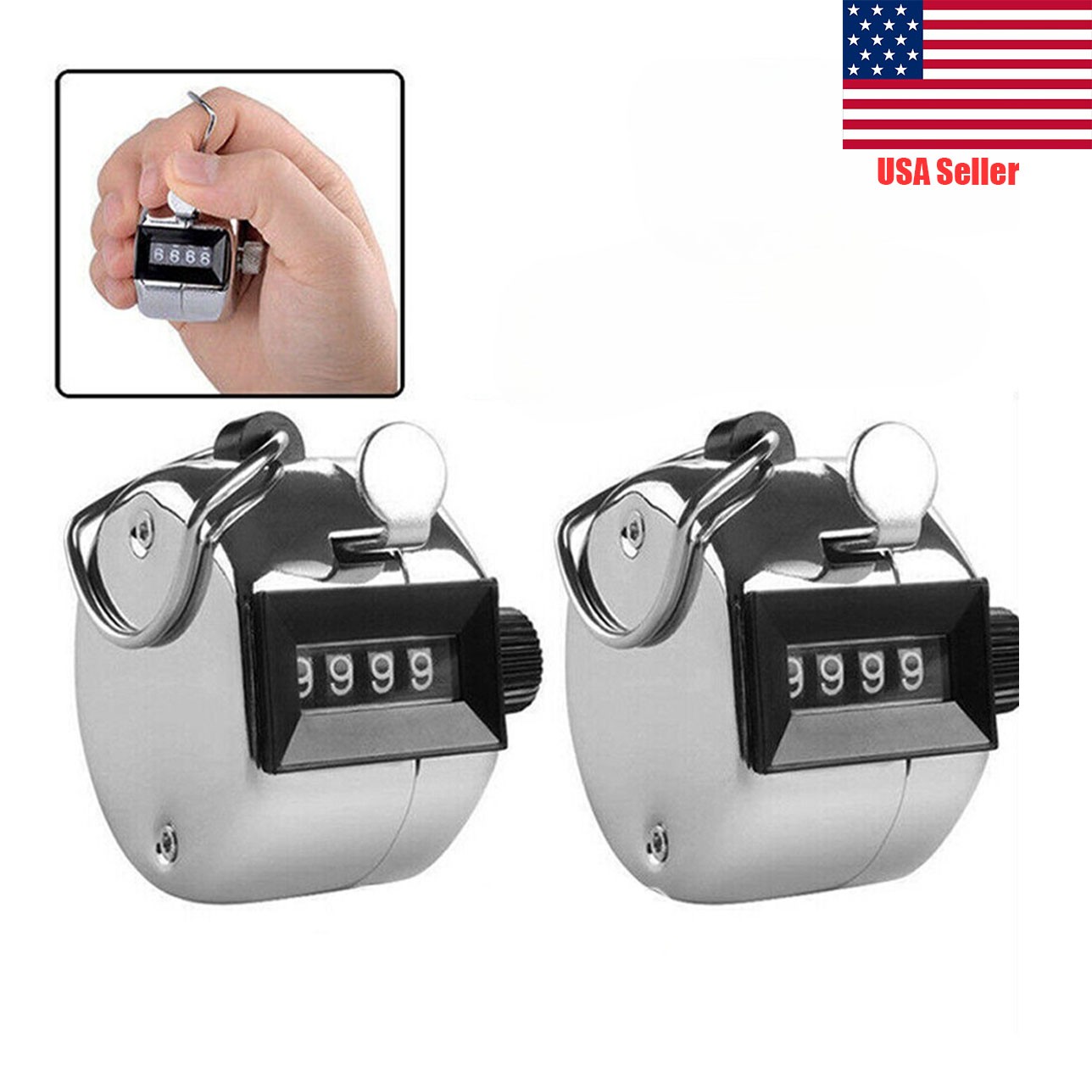2Pcs Portable 4 Digit Hand Held Number Click Golf Counter Tally Recorder