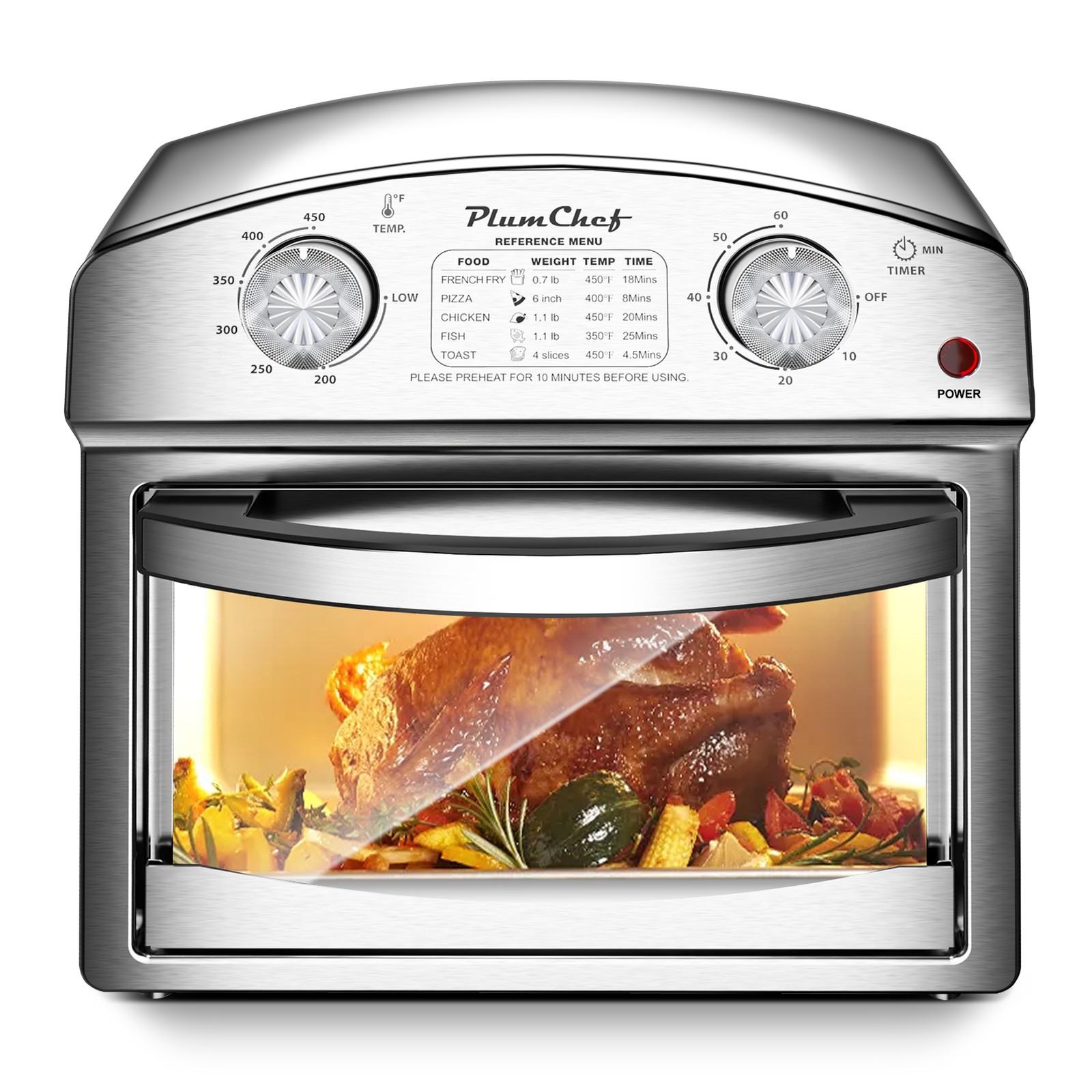 7-in-1 Convection Toaster Oven, 12.5QT, 5 Preset Menus, Stainless Steel, Silver