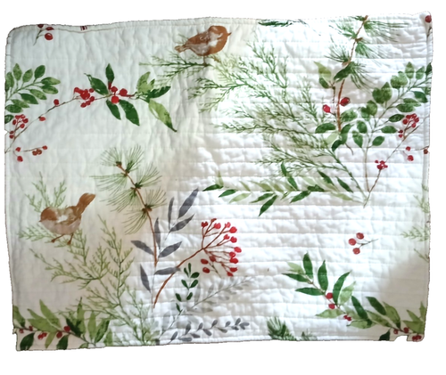 Vacaciones de Invierno Acolchado King Shams (2) Pájaros Piñas Bayas 100% Algodón
