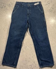 Carhartt Dungaree Fit Jeans Mens 34x30 Blue Denim Carpenter Workwear 382-83
