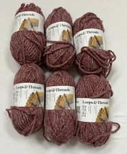 6 Skeins Loops & Threads Acrylic Yarn Mauve Gray Twist Knit Crochet 93 Yd. J113