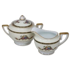 Noritake M Morimura Cream Sugar Bowl Set Swags Plain Yellow Gold Vintage 1930's