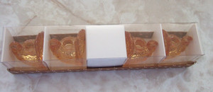Williams Sonoma Set Of 4 Turkey Taper Candle Amber Glass Holders in Original Box