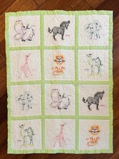 Vintage 35.5 X 26.5 Darling Hand Embroidered Child s Quilt with Animals