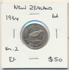 New Zealand: 1934 Sixpence KGV Silver 6d EF, Above Average 