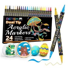 Acrylic Paint Markers, Dual Tip Acrylic Paint Pens with Brush Tip 24 Colors
