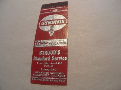 Stroud's Standard Service Hillsboro Illinois Vintage Oil Service Matchbook