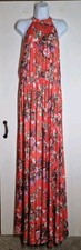 ASOS Orange Floral Pleated Halterneck Open Back Maxi Dress 20 TALL NWT