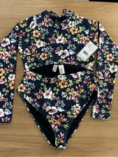  98 Ocean Pacific Floral Long Sleeve Cut Out 1Pc Bathing Suit Sz XL