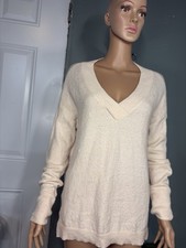 LOFT Knit Pullover Sweater Ivory V-Neck Long Sleeve Women's Relaxed Size S
