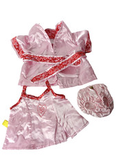 Build A Bear 3 Piezas Rosa Bata Corazón Satén Camisón Pijama Conjunto Pijama