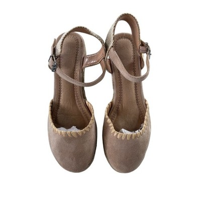 Bata Espadrille Wedge Sandals Ankle Strap Tan Suede Womens Size 40 EU 9.5 US
