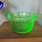 Vintage Anchor Hocking Spiral Green Uranium Glass Butter Tub 3" Tall 5.5" Diamet