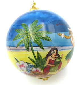 Hawaii Hula Girls Ornament Ball Only Aloha 3" Islande Signs Palms Collectible D6