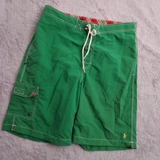 Vintage Polo Ralph Lauren Swim Trunks Mens Medium Drawstring Green Lined BEach