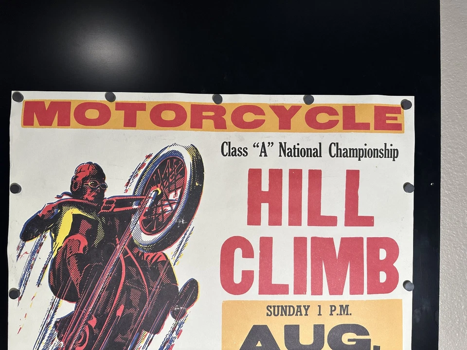 20 世纪 50 年代加菲尔德山摩托车爬山海报! 老式 21x32 密歇根赛车 — 第 4/4 张图片