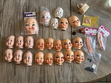 22 Vintage Celluloid? Plastic Doll faces blue Brown eyes Hong Kong Lot Arms Hand