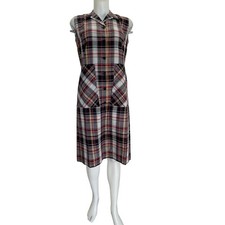 VTG 60s Dress Plaid Preppy Sleeveless Multi Color SZ M Cotton Blend