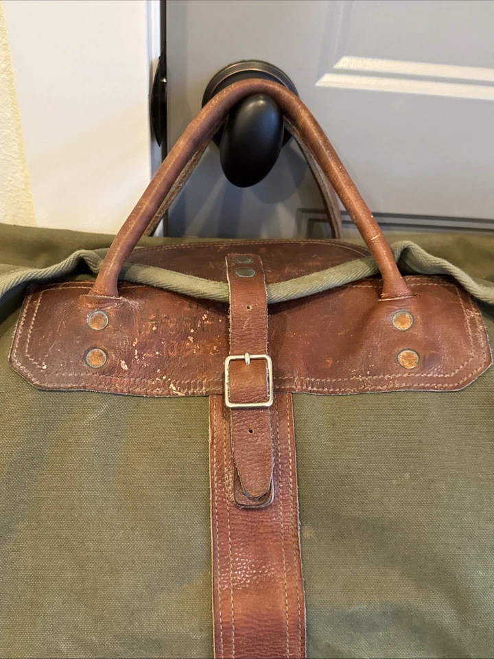 Bolsa de viagem XL vintage Gokey Company lona e couro Carryall 28 x 14 x 14 - Imagem 3 de 4