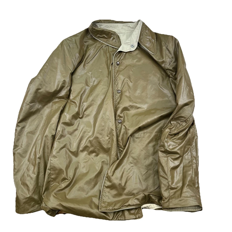 Abrigo de Colección Años 70 Van Heusen Para Hombres Reversible Caqui/Marrón Nylon Cortavientos Talla L Foto 2 de 4