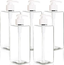 Shampoos and More Clear , Refillable Square Plastic Pump Bottles for Dispensing