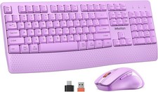 Purple Wireless Keyboard and Mouse, Full-Sized Cordless Keyboard with Wrist Rest