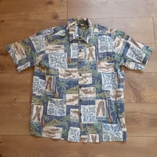 Vtg Paradise Bay Hawaiian Aloha Shirt Men’s XL Surfer Cotton Blue Made in Hawaii